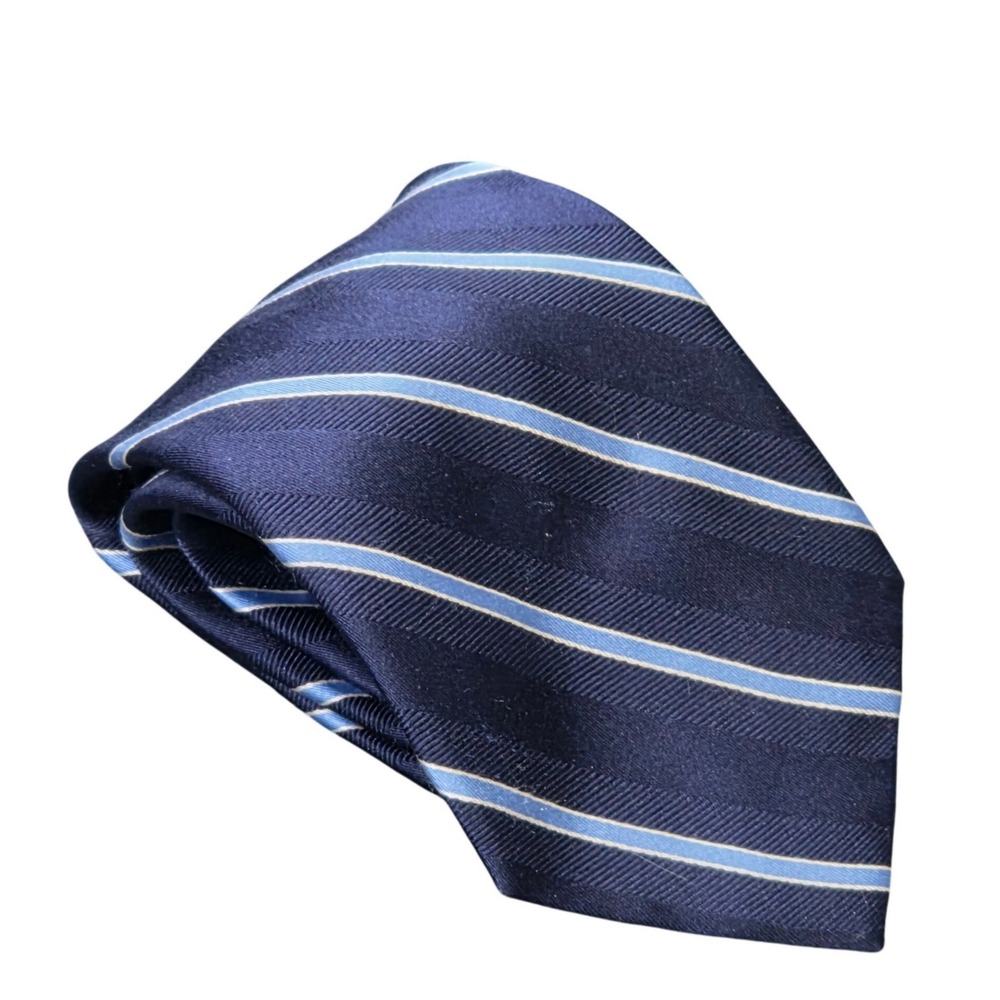 IZOD Diagonal Striped Silk Tie Men's Navy Blue Light Blue Classic Necktie